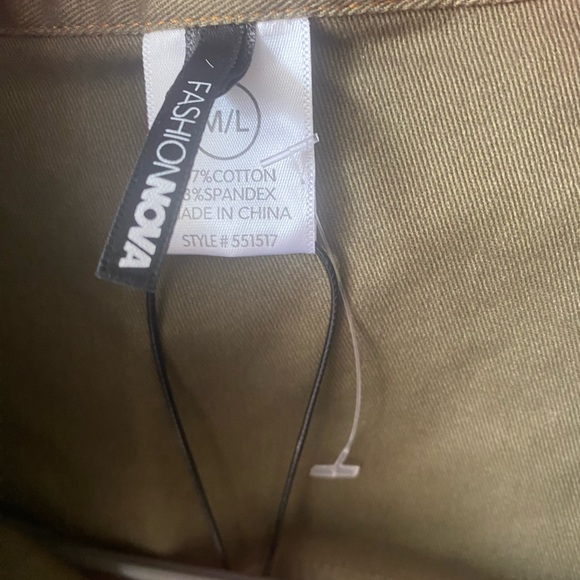 Fashion Nova Olive Green Cropped Button-Front Shirt with Tie - Picture 7 of 8